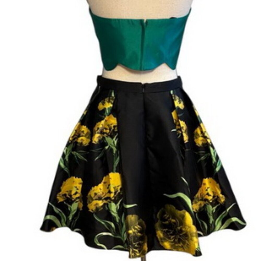Terani Couture Black Green Satin Strapless Floral 2 Piece Dress - Picture 3 of 3